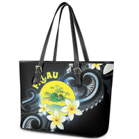 Palau United Nations Day Leather Tote Bag Polynesian Curves Plumeria - Polynesian Pride