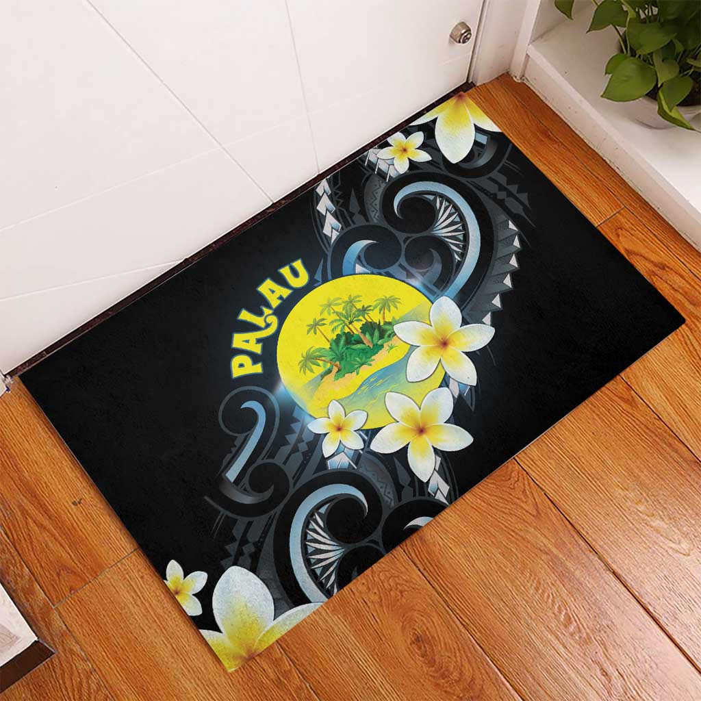 Palau United Nations Day Rubber Doormat Polynesian Curves Plumeria - Polynesian Pride
