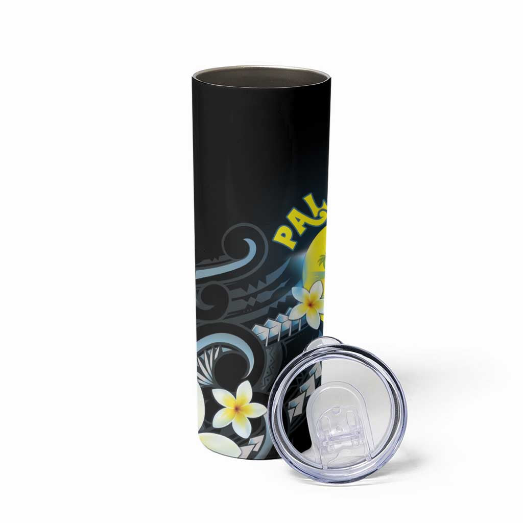 Palau United Nations Day Skinny Tumbler Polynesian Curves Plumeria - Polynesian Pride