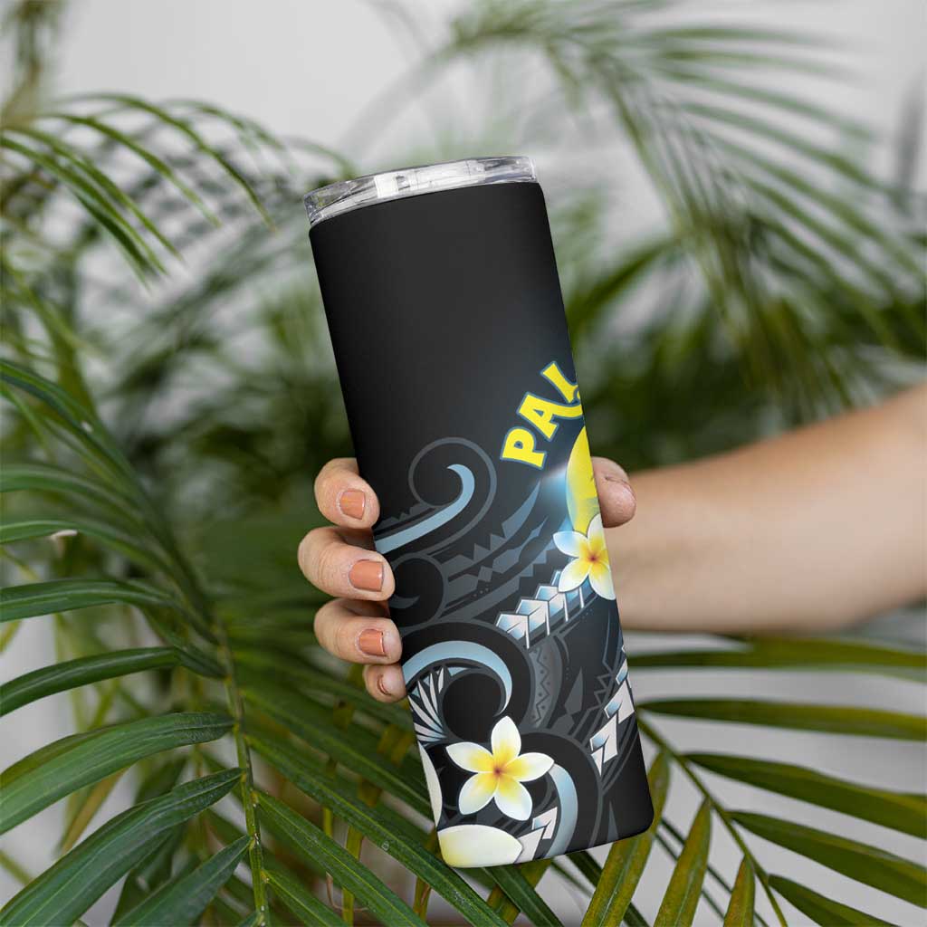 Palau United Nations Day Skinny Tumbler Polynesian Curves Plumeria - Polynesian Pride