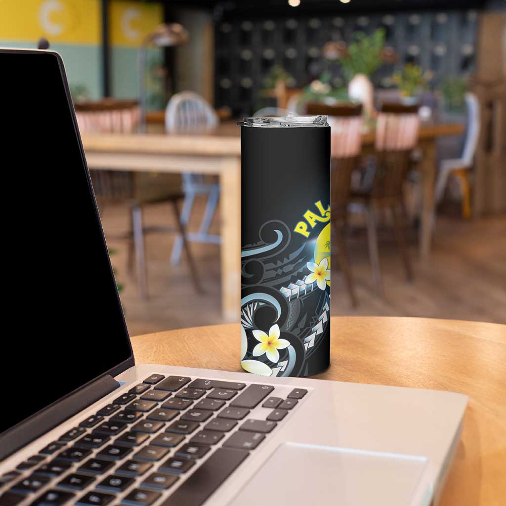 Palau United Nations Day Skinny Tumbler Polynesian Curves Plumeria - Polynesian Pride