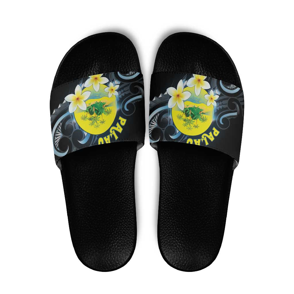 Palau United Nations Day Slide Sandals Polynesian Curves Plumeria - Polynesian Pride