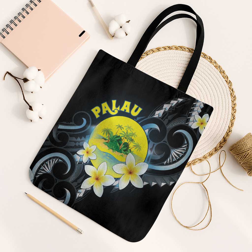 Palau United Nations Day Tote Bag Polynesian Curves Plumeria - Polynesian Pride
