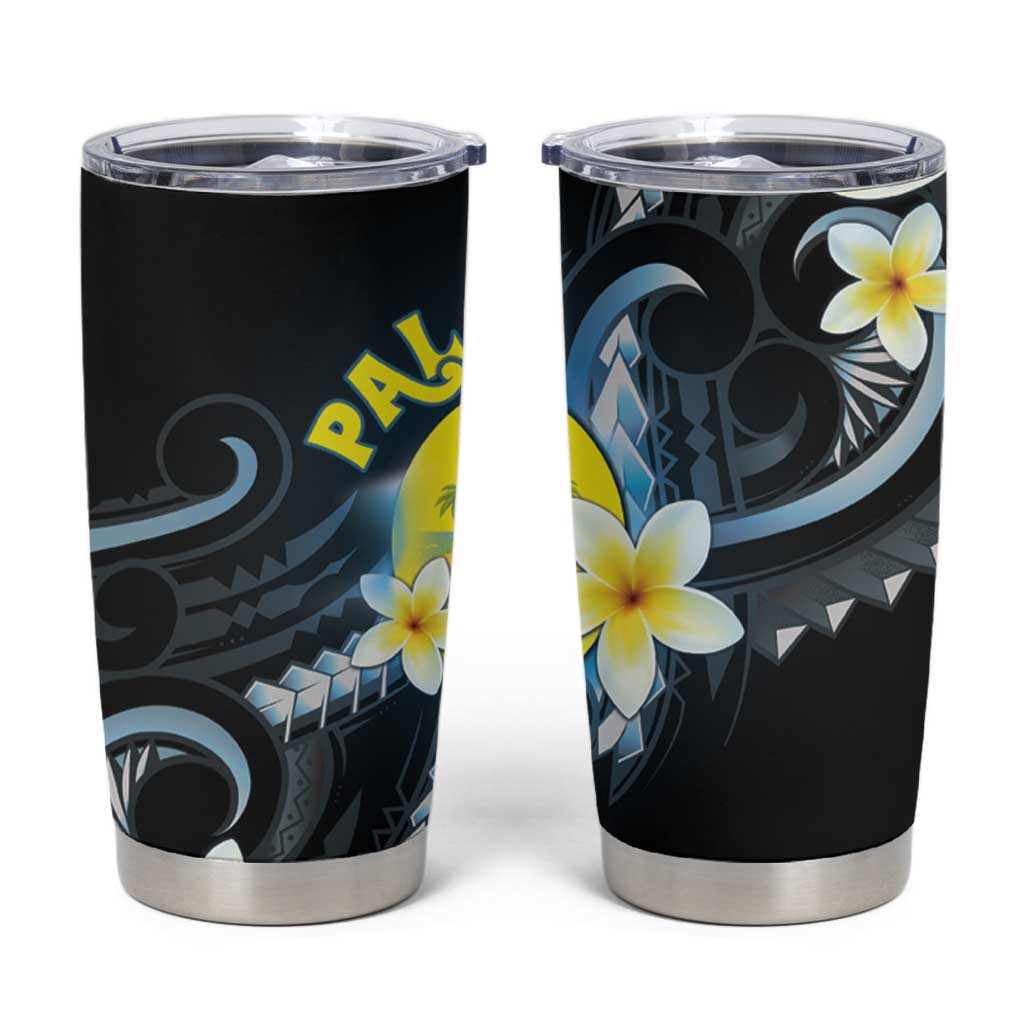 Palau United Nations Day Tumbler Cup Polynesian Curves Plumeria - Polynesian Pride