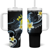 Palau United Nations Day Tumbler With Handle Polynesian Curves Plumeria - Polynesian Pride