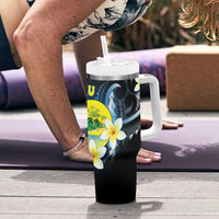 Palau United Nations Day Tumbler With Handle Polynesian Curves Plumeria - Polynesian Pride