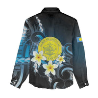 Palau United Nations Day Women Casual Shirt Polynesian Curves Plumeria - Polynesian Pride