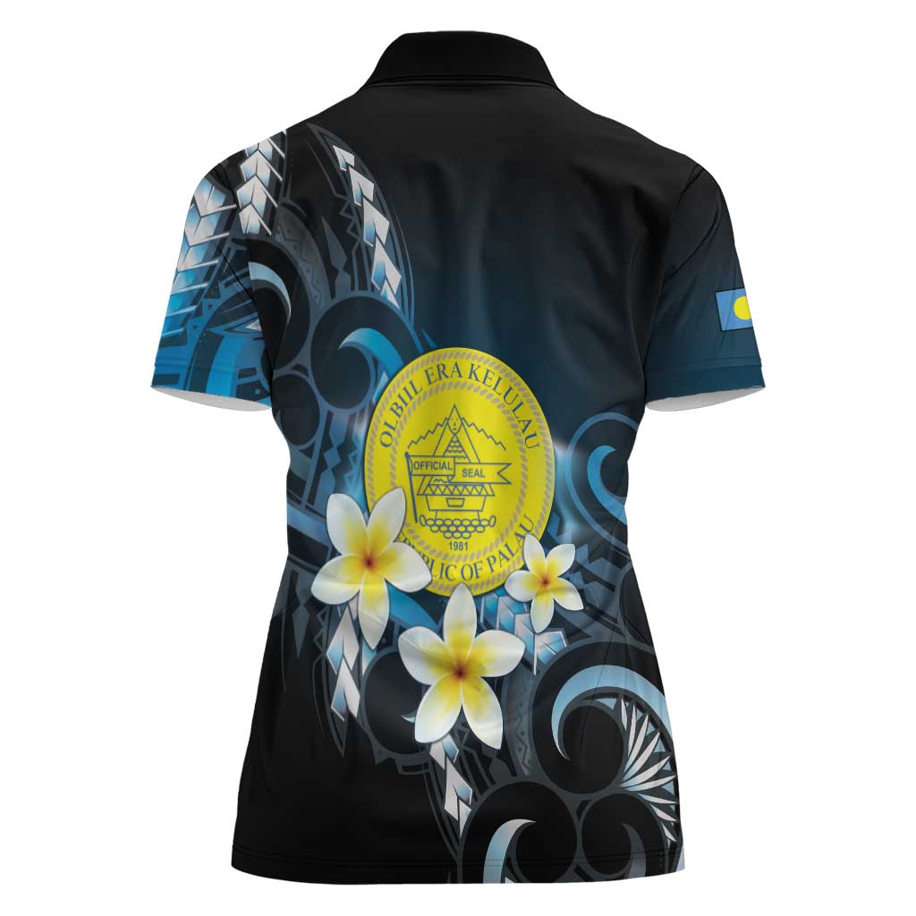 Palau United Nations Day Women Polo Shirt Polynesian Curves Plumeria - Polynesian Pride