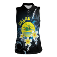 Palau United Nations Day Women Sleeveless Polo Shirt Polynesian Curves Plumeria - Polynesian Pride