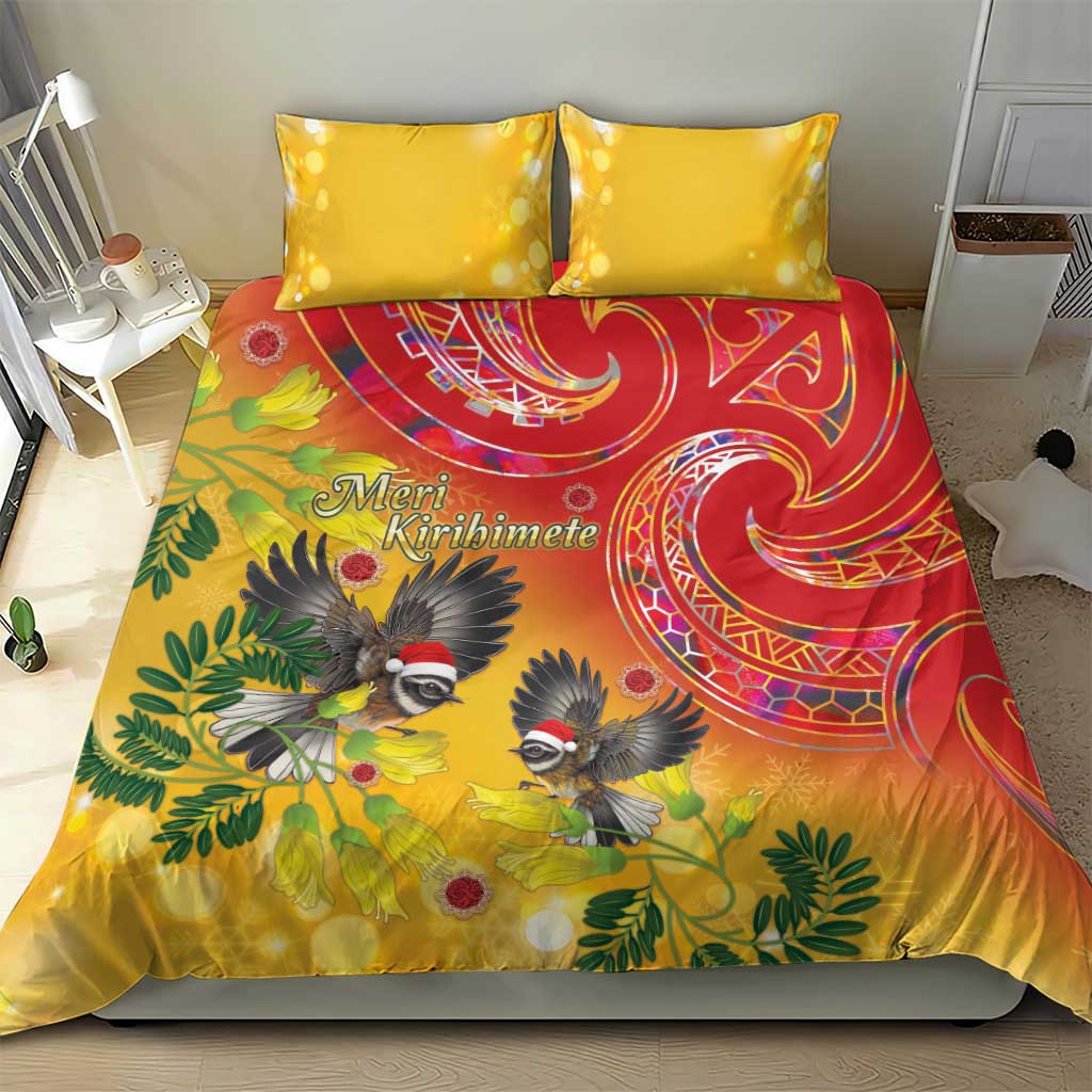 New Zealand Piwakawaka Christmas Bedding Set With Maori Pattern