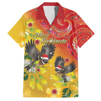 New Zealand Piwakawaka Christmas Family Matching Off Shoulder Short Dress and Hawaiian Shirt With Maori Pattern LT05 Dad's Shirt - Short Sleeve Yellow - Polynesian Pride