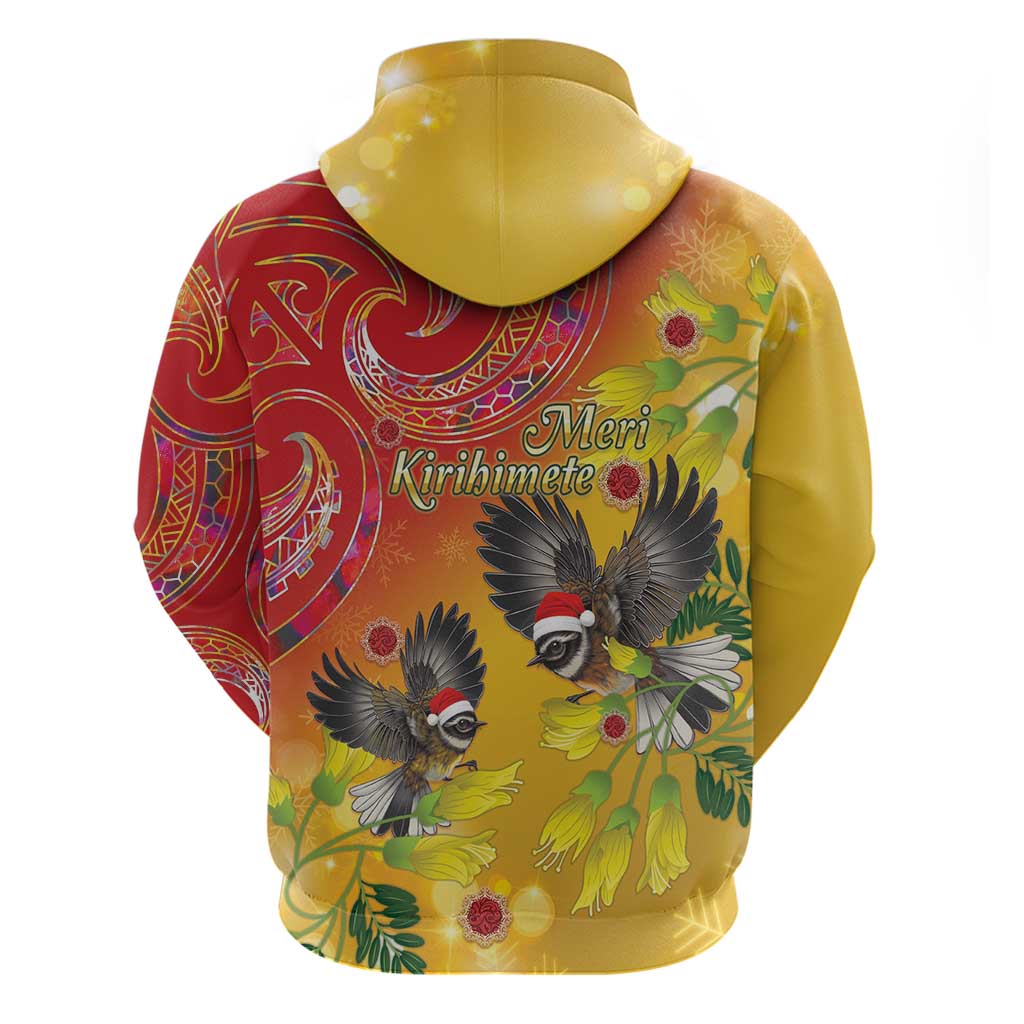 New Zealand Piwakawaka Christmas Hoodie With Maori Pattern