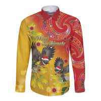 New Zealand Piwakawaka Christmas Long Sleeve Button Shirt With Maori Pattern LT05 Unisex Yellow - Polynesian Pride