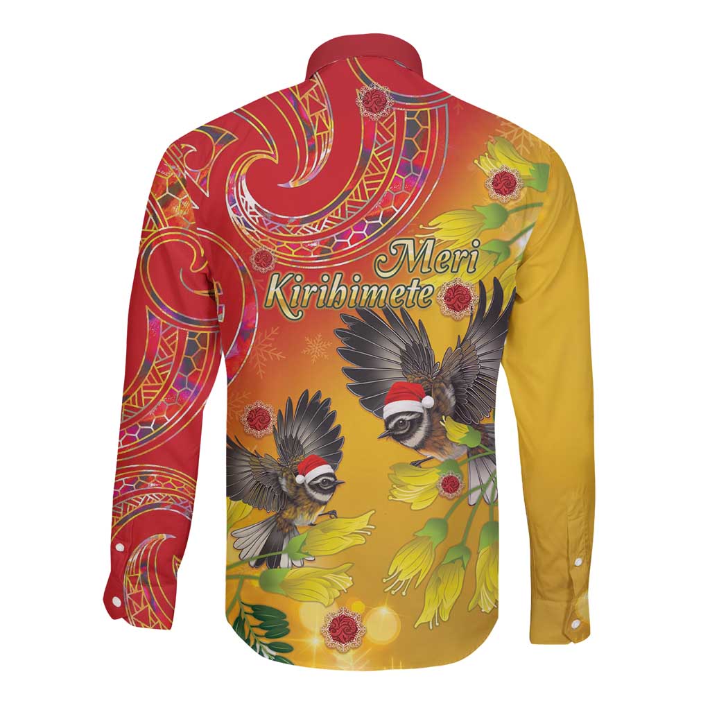 New Zealand Piwakawaka Christmas Long Sleeve Button Shirt With Maori Pattern LT05 - Polynesian Pride