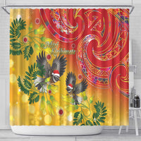 New Zealand Piwakawaka Christmas Shower Curtain With Maori Pattern LT05 - Polynesian Pride