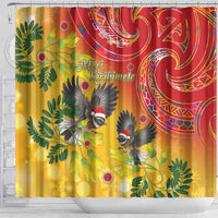 New Zealand Piwakawaka Christmas Shower Curtain With Maori Pattern LT05 - Polynesian Pride