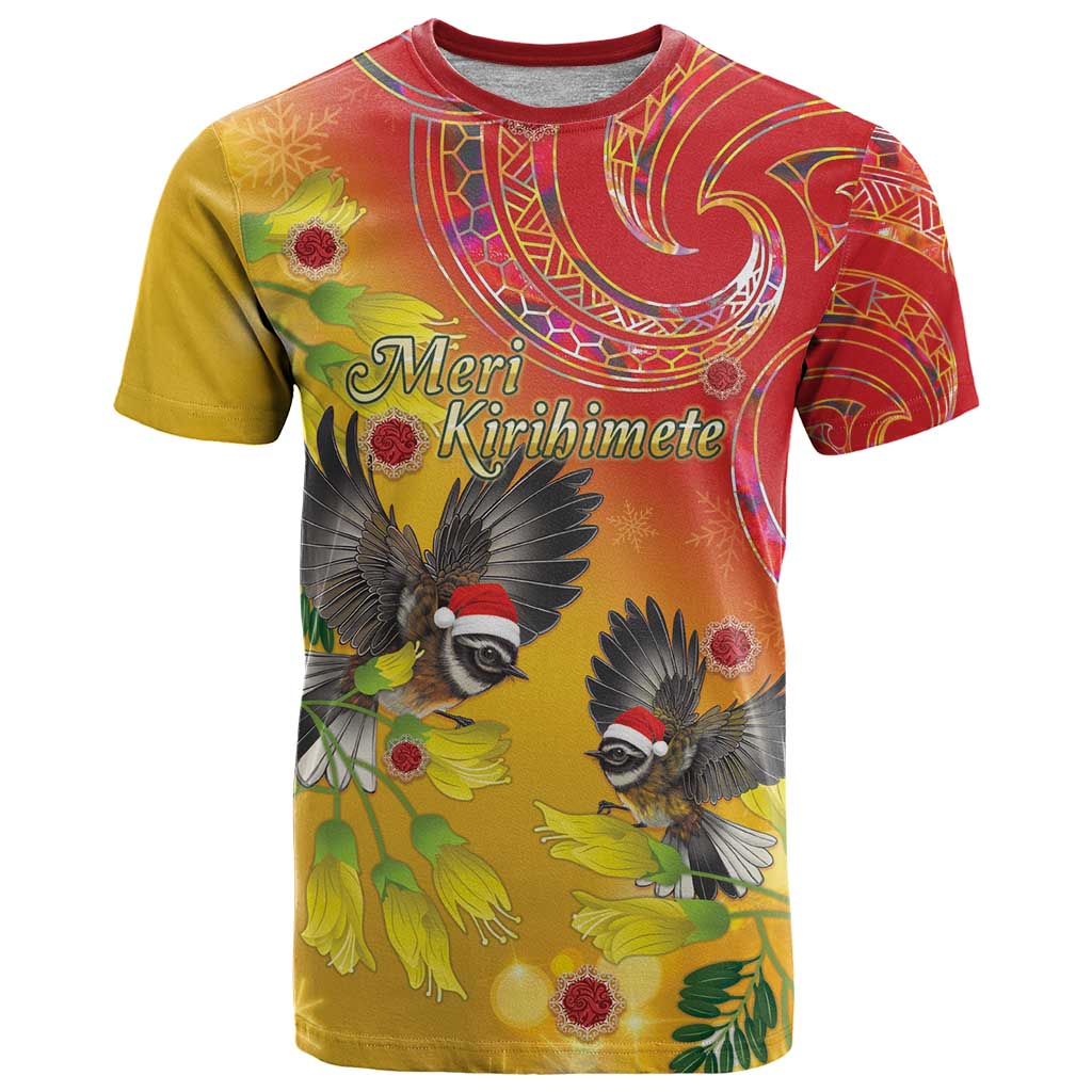 New Zealand Piwakawaka Christmas T Shirt With Maori Pattern