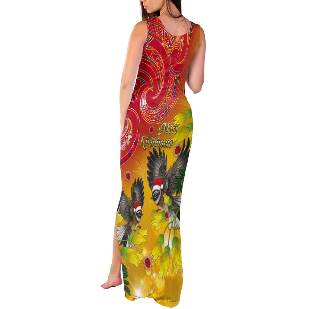 New Zealand Piwakawaka Christmas Tank Maxi Dress With Maori Pattern LT05 - Polynesian Pride