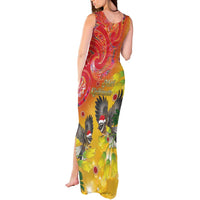 New Zealand Piwakawaka Christmas Tank Maxi Dress With Maori Pattern LT05 - Polynesian Pride