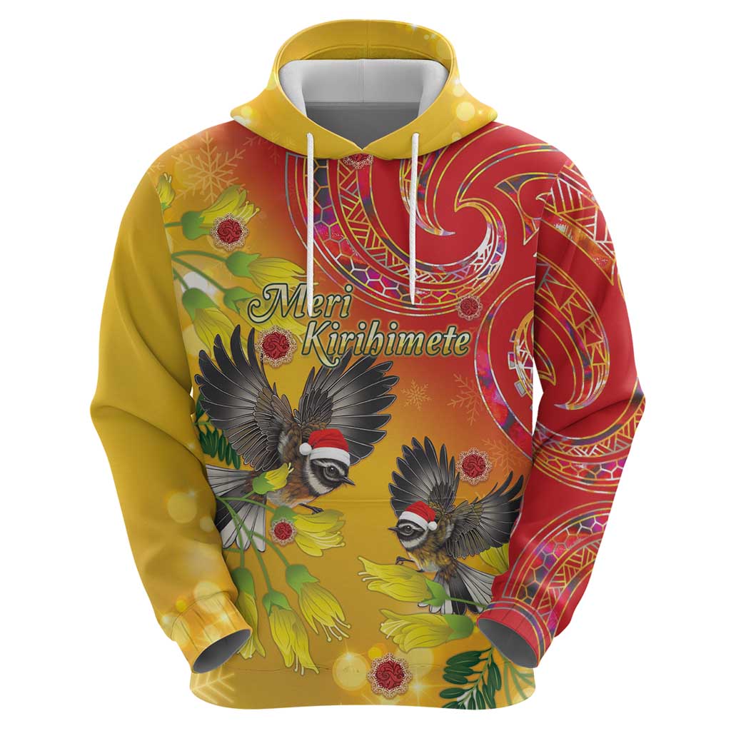 New Zealand Piwakawaka Christmas Zip Hoodie With Maori Pattern