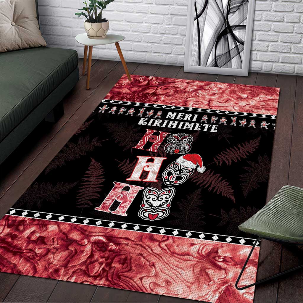 New Zealand Tiki Christmas Area Rug Ho Ho Ho Paua Shell Glitter Red