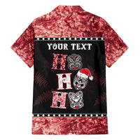 Personalised New Zealand Tiki Christmas Family Matching Off Shoulder Short Dress and Hawaiian Shirt Ho Ho Ho Paua Shell Glitter Red LT05 - Polynesian Pride