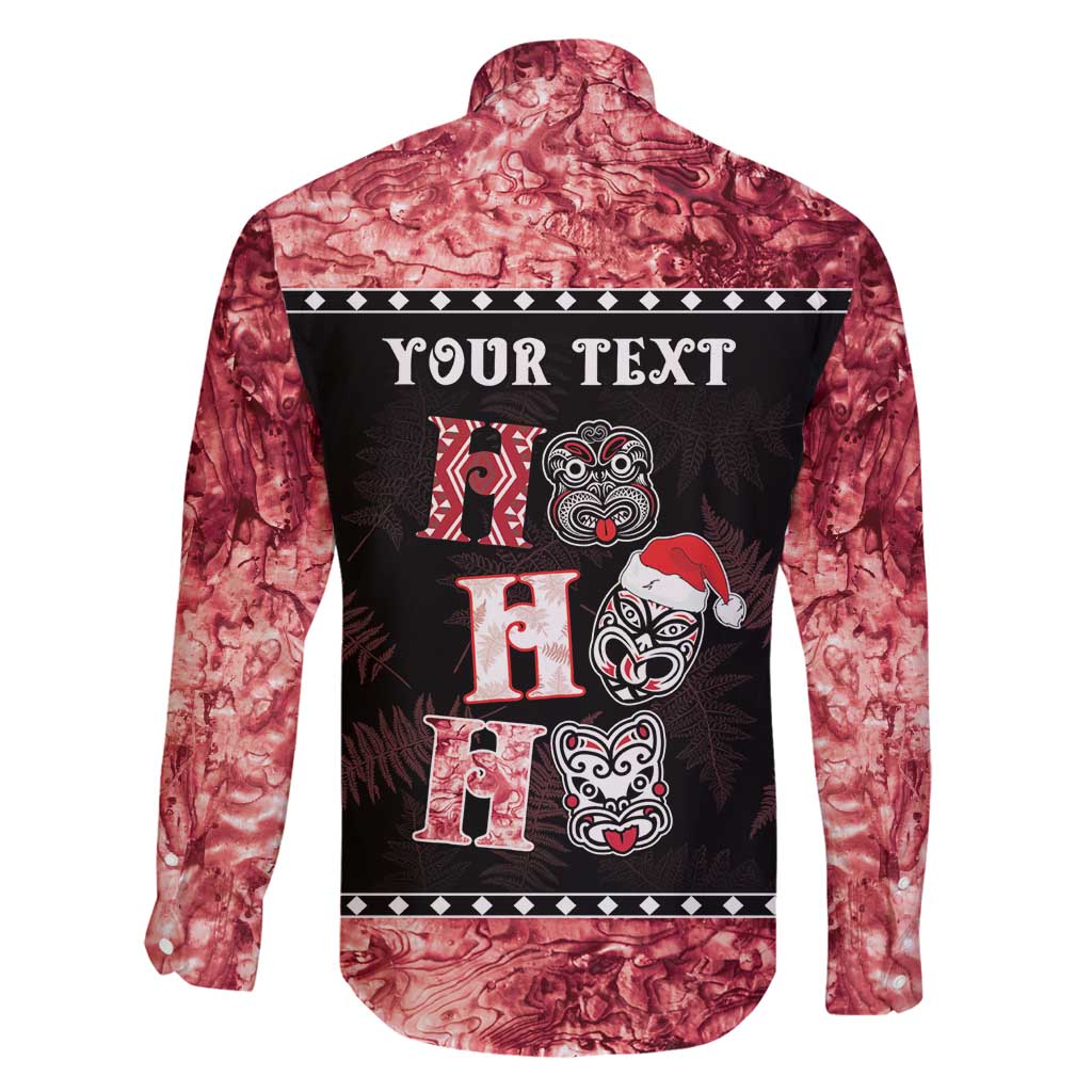 Personalised New Zealand Tiki Christmas Family Matching Off Shoulder Short Dress and Hawaiian Shirt Ho Ho Ho Paua Shell Glitter Red LT05 - Polynesian Pride