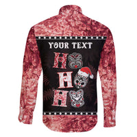 Personalised New Zealand Tiki Christmas Family Matching Tank Maxi Dress and Hawaiian Shirt Ho Ho Ho Paua Shell Glitter Red LT05 - Polynesian Pride