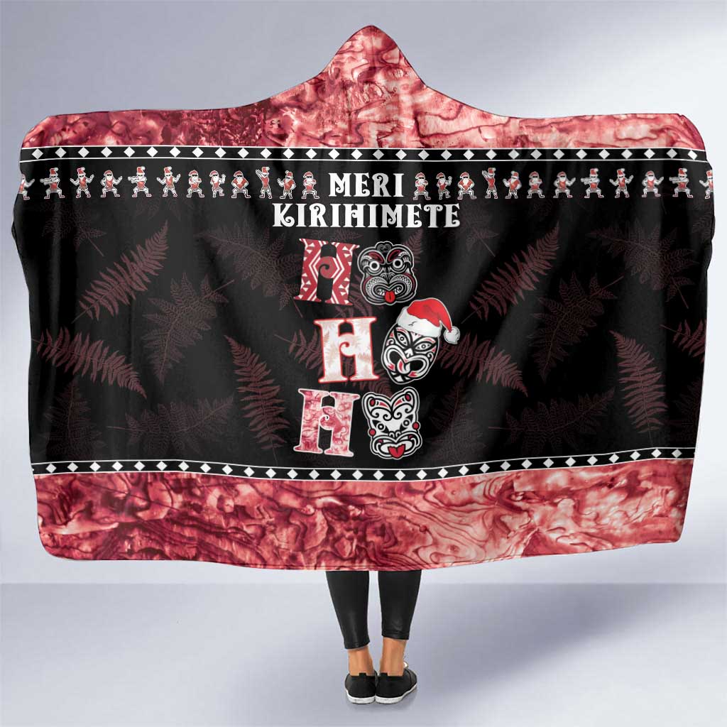 New Zealand Tiki Christmas Hooded Blanket Ho Ho Ho Paua Shell Glitter Red