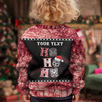 Personalised New Zealand Tiki Christmas Kid Ugly Christmas Sweater Ho Ho Ho Paua Shell Glitter Red LT05 - Polynesian Pride