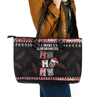New Zealand Tiki Christmas Leather Tote Bag Ho Ho Ho Paua Shell Glitter Red LT05 - Polynesian Pride