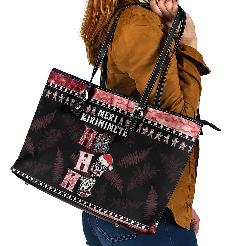 New Zealand Tiki Christmas Leather Tote Bag Ho Ho Ho Paua Shell Glitter Red LT05 - Polynesian Pride