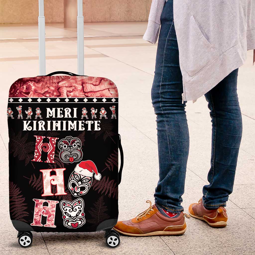 New Zealand Tiki Christmas Luggage Cover Ho Ho Ho Paua Shell Glitter Red LT05 Black - Polynesian Pride