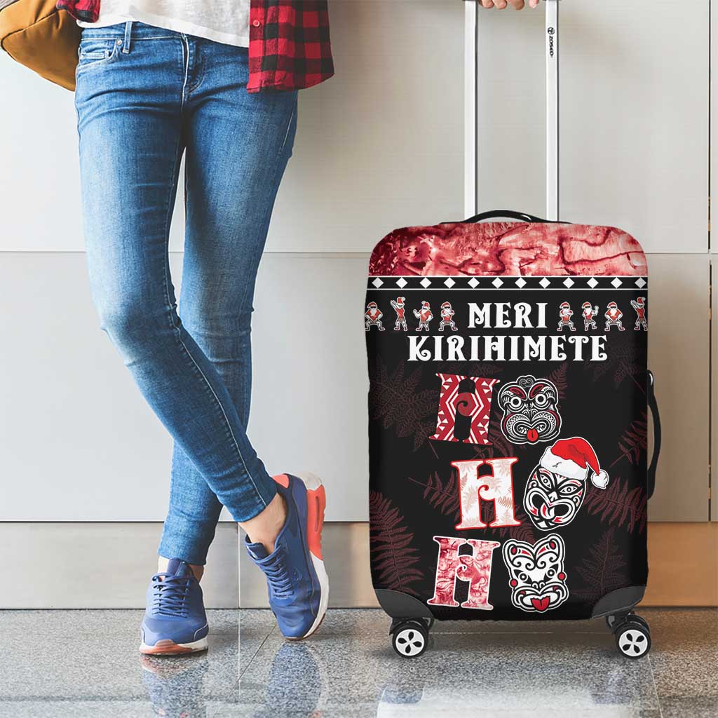 New Zealand Tiki Christmas Luggage Cover Ho Ho Ho Paua Shell Glitter Red LT05 - Polynesian Pride
