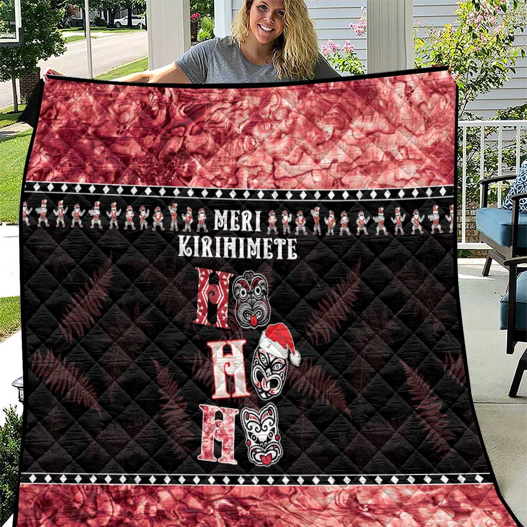 New Zealand Tiki Christmas Quilt Ho Ho Ho Paua Shell Glitter Red LT05 Black - Polynesian Pride