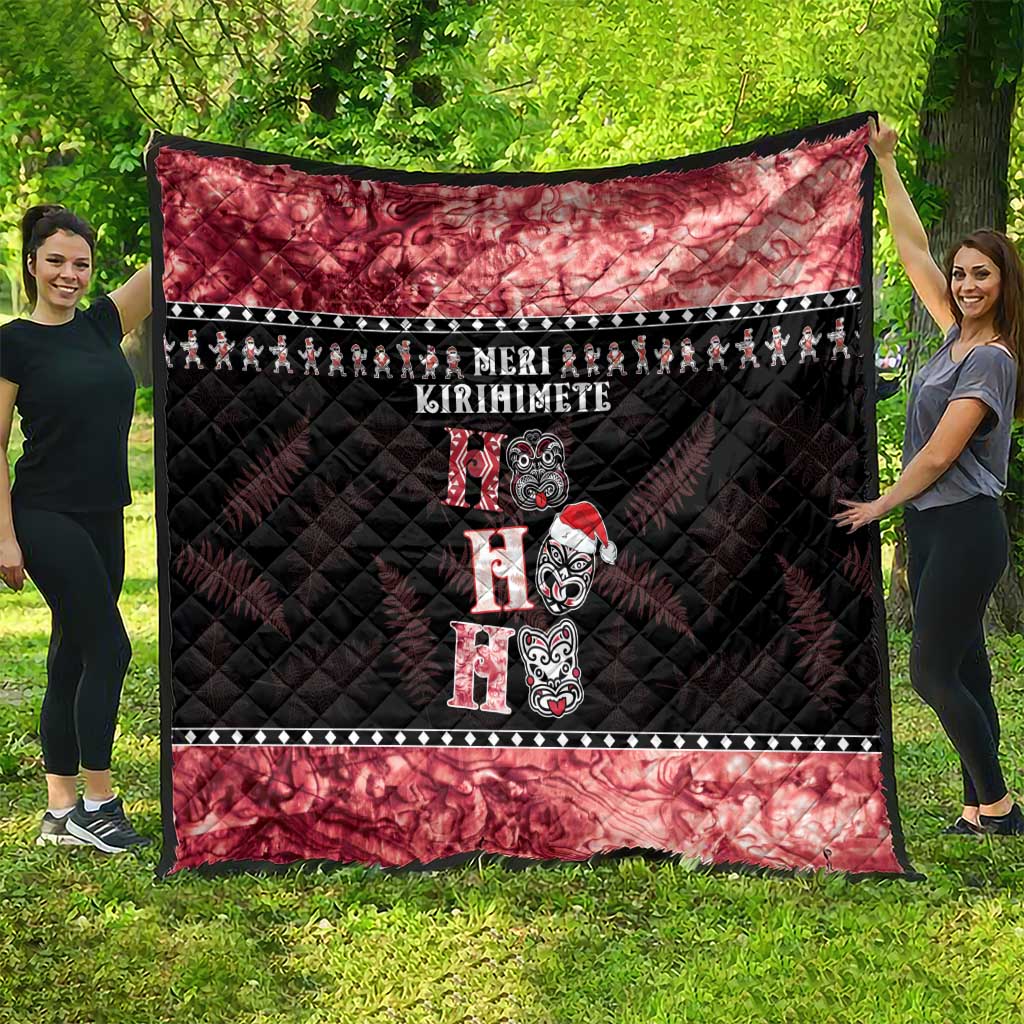 New Zealand Tiki Christmas Quilt Ho Ho Ho Paua Shell Glitter Red LT05 - Polynesian Pride