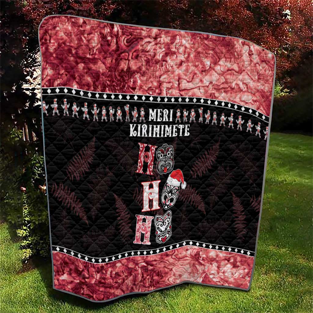 New Zealand Tiki Christmas Quilt Ho Ho Ho Paua Shell Glitter Red LT05 - Polynesian Pride