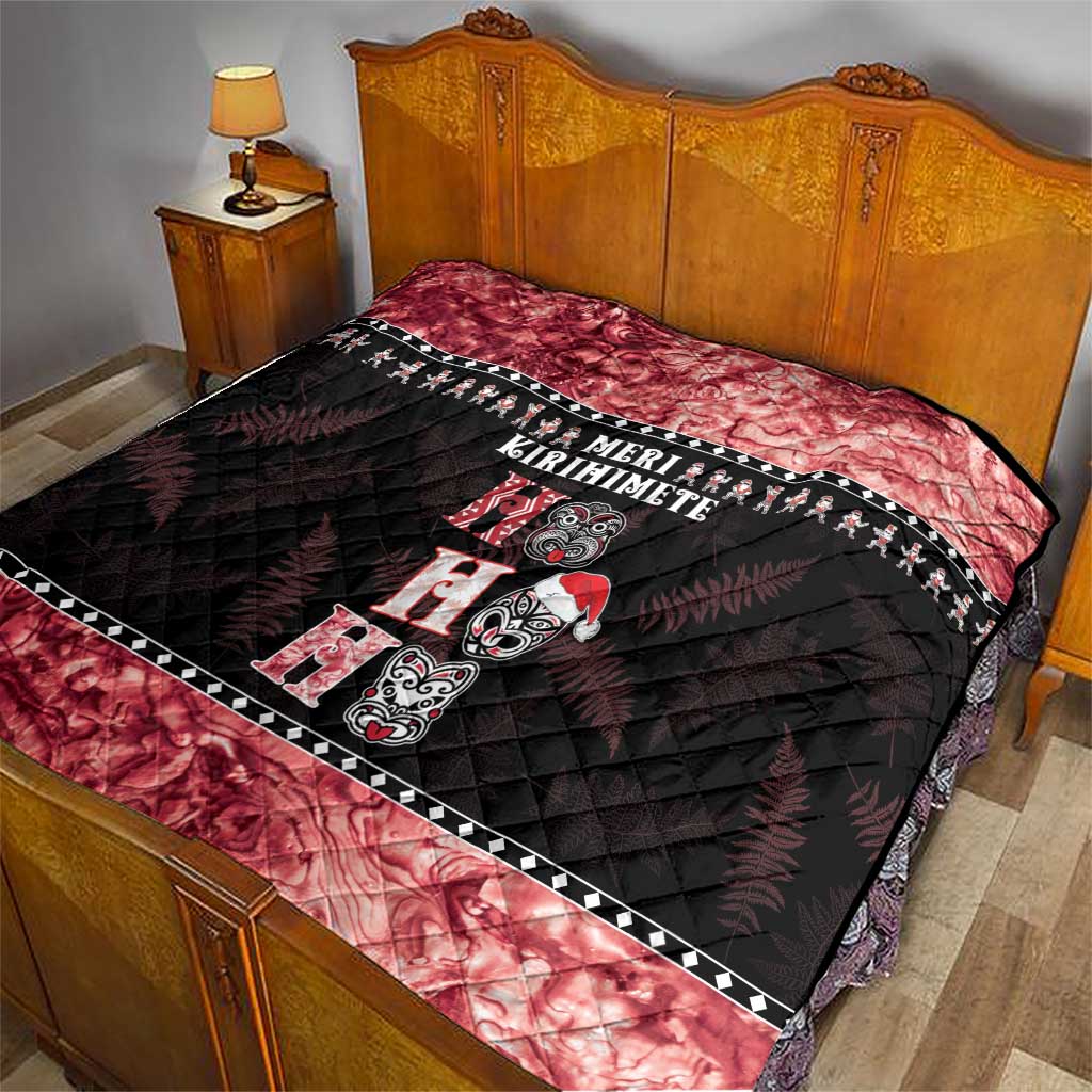 New Zealand Tiki Christmas Quilt Ho Ho Ho Paua Shell Glitter Red LT05 - Polynesian Pride