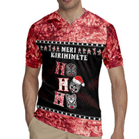 Personalised New Zealand Tiki Christmas Rugby Jersey Ho Ho Ho Paua Shell Glitter Red LT05 - Polynesian Pride