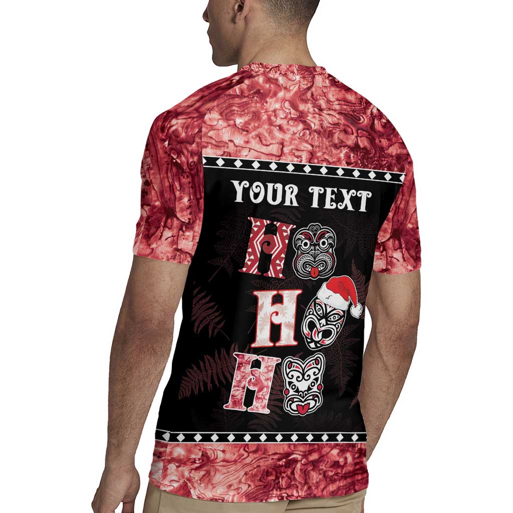 Personalised New Zealand Tiki Christmas Rugby Jersey Ho Ho Ho Paua Shell Glitter Red LT05 - Polynesian Pride