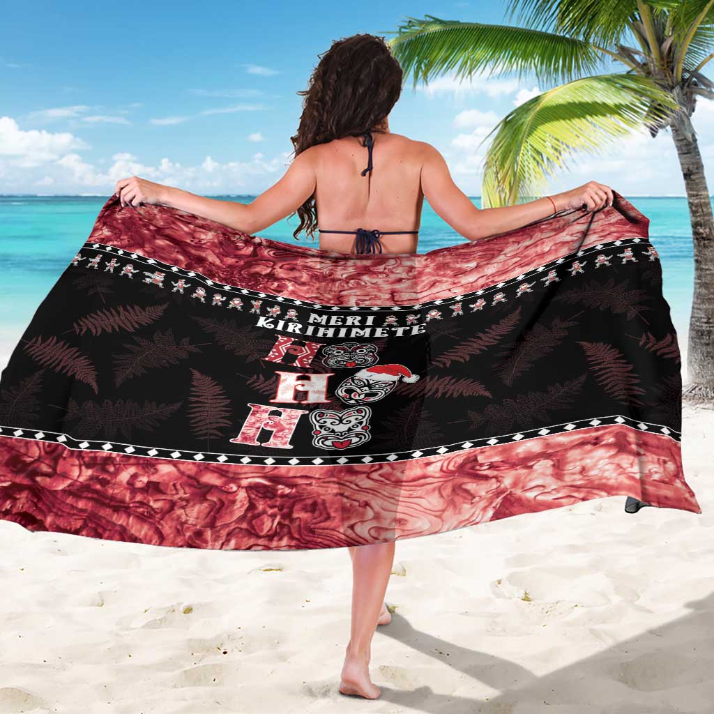 New Zealand Tiki Christmas Sarong Ho Ho Ho Paua Shell Glitter Red LT05 - Polynesian Pride