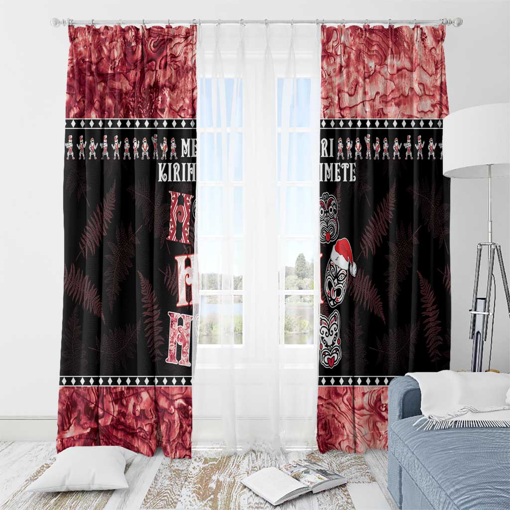 New Zealand Tiki Christmas Window Curtain Ho Ho Ho Paua Shell Glitter Red