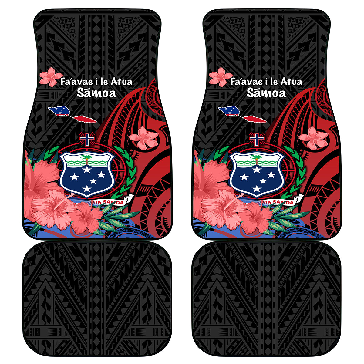 Samoa Independence Day Car Mats Samoan Warriors Ula Fala LT05 Black - Polynesian Pride