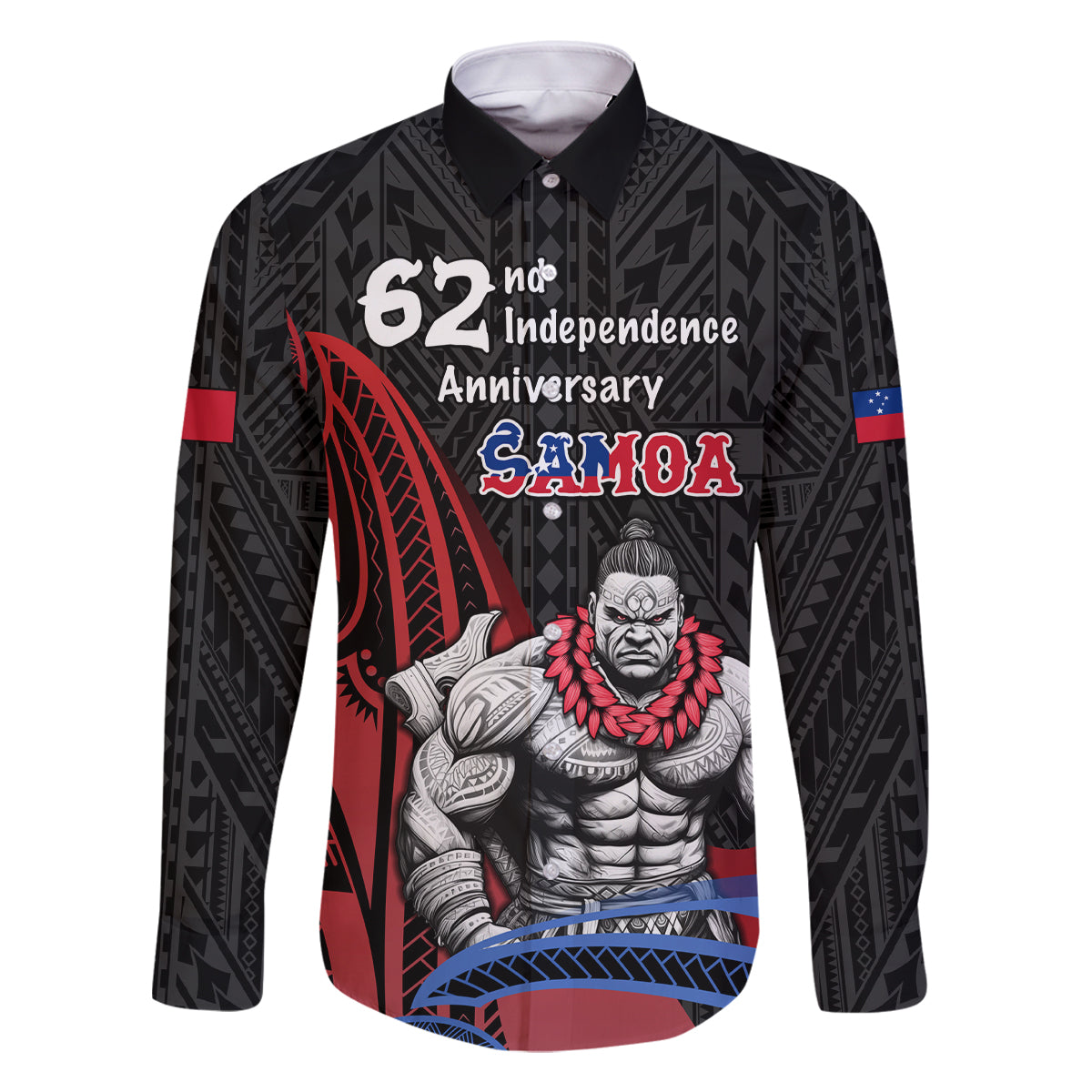 Samoa Independence Day Family Matching Off Shoulder Long Sleeve Dress and Hawaiian Shirt Samoan Warriors Ula Fala LT05 Dad's Shirt - Long Sleeve Black - Polynesian Pride