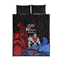 Samoa Independence Day Quilt Bed Set Samoan Warriors Ula Fala LT05 Black - Polynesian Pride