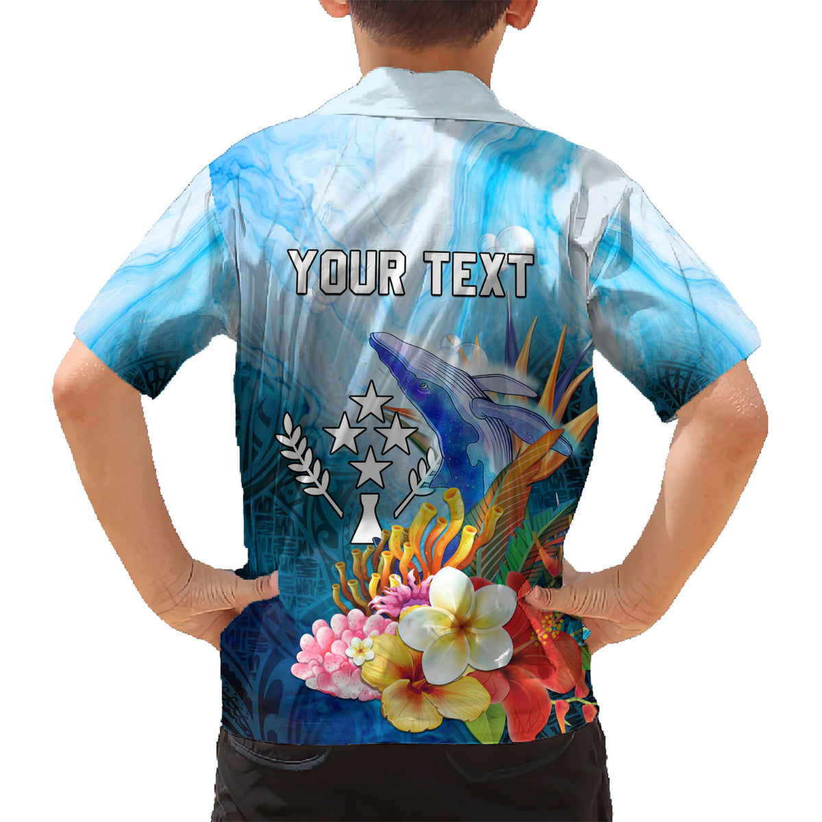 Personalised Kosrae Constitution Day Kid Hawaiian Shirt Humpback Whale Tropical Flowers LT05 - Polynesian Pride