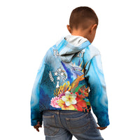 Personalised Kosrae Constitution Day Kid Hoodie Humpback Whale Tropical Flowers LT05 - Polynesian Pride