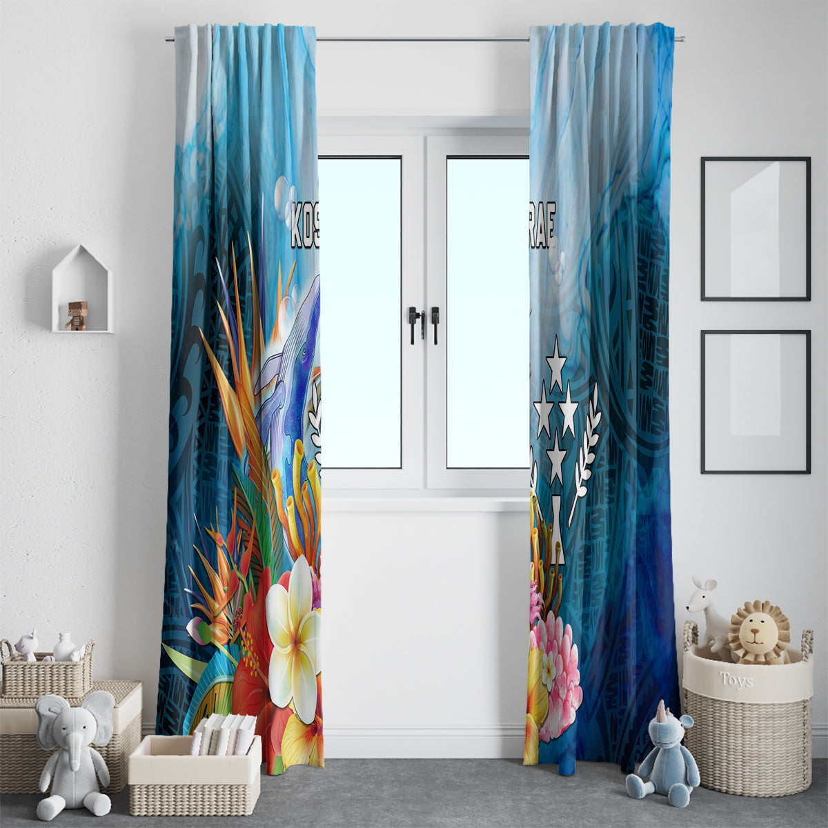 Kosrae Constitution Day Window Curtain Humpback Whale Tropical Flowers LT05 - Polynesian Pride
