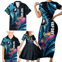Personalised FSM Yap State Day Family Matching Short Sleeve Bodycon Dress and Hawaiian Shirt Tropical Flowers Tribal Pattern LT05 - Polynesian Pride
