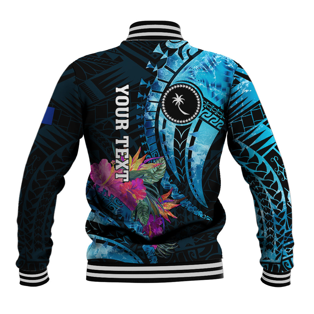 Personalised FSM Chuuk State Baseball Jacket Tropical Flowers Tribal Pattern LT05 - Polynesian Pride